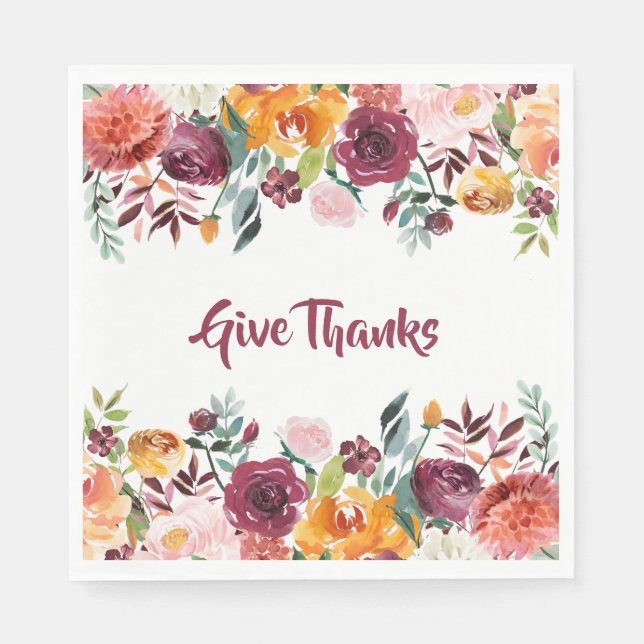 Guardanapo De Papel Obrigados Floral Floral de Aquarela de Queda (Frente)