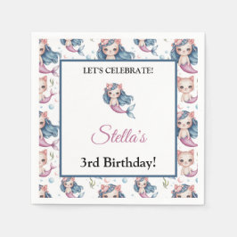 Guardanapo De Papel Ocean Fantasy Mermaid Cat Kids Party