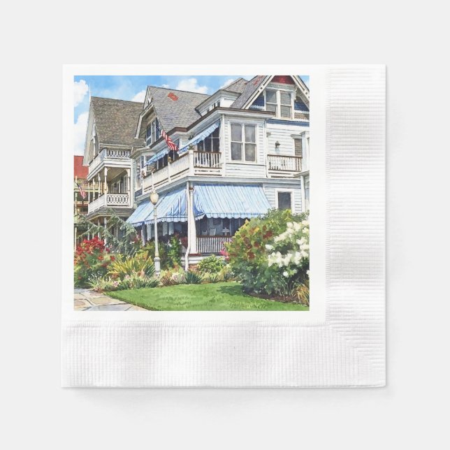 Guardanapo De Papel Ocean Grove NJ – Casa Com Toldo Azul (Frente)