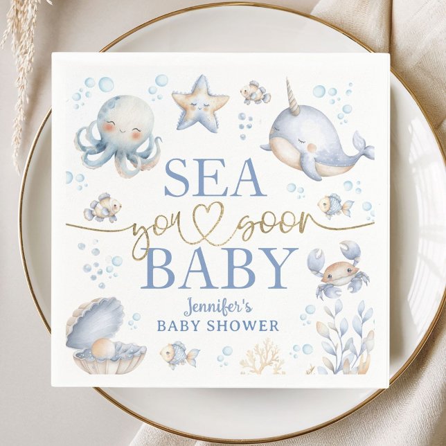 Guardanapo De Papel Ocean Sea You Soon Baby Shower Boy Blue Paper (Criador carregado)