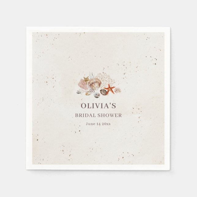 Guardanapo De Papel Ocean Seashells Beach Boho Coastal Bridal Shower (Frente)