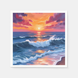 Guardanapo De Papel Ocean Sunset Beach Waves Watercolor Card