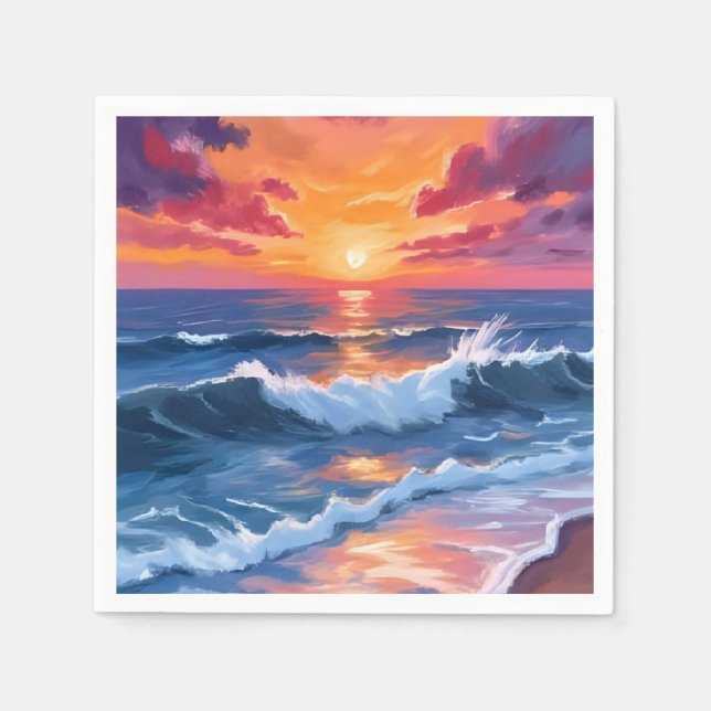 Guardanapo De Papel Ocean Sunset Beach Waves Watercolor Card (Frente)
