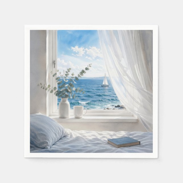 Guardanapo De Papel Ocean View in a Bedroom Window (Frente)