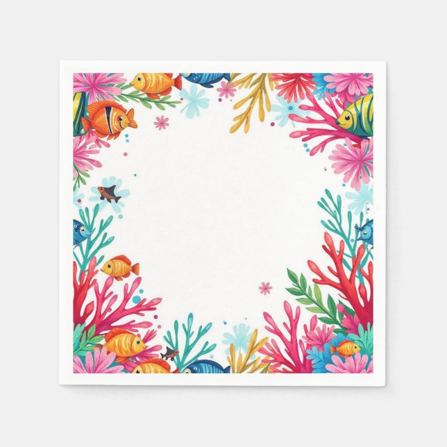 Guardanapo De Papel Oceano de Coral Tropical de Peixes Vibrantes | Oce (Frente)