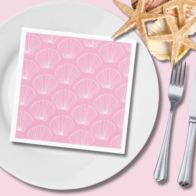 Guardanapo De Papel Oceano litoral de Seashell Rosa (Pink scallop seashell paper napkin, perfect for summer bbq's at the beach or parties & celebrations.)