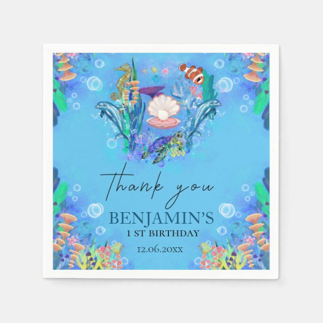 Guardanapo De Papel Oceanos Animais Selvagens Um Aniversário Nápoles (Frente)