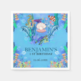 Guardanapo De Papel Oceanos Animais Selvagens Um Aniversário Nápoles