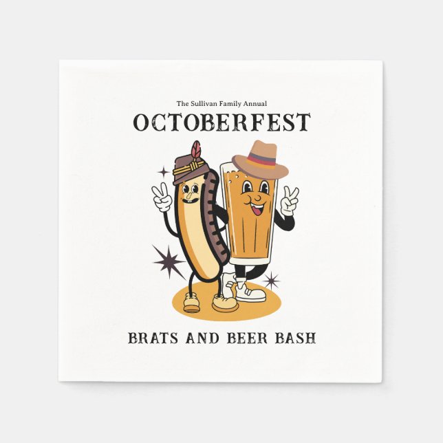 Guardanapo De Papel Octoberfest Brats e Beer Fall Party Retro (Frente)