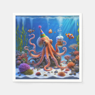 Guardanapo De Papel Octopus de aniversário com cerveja