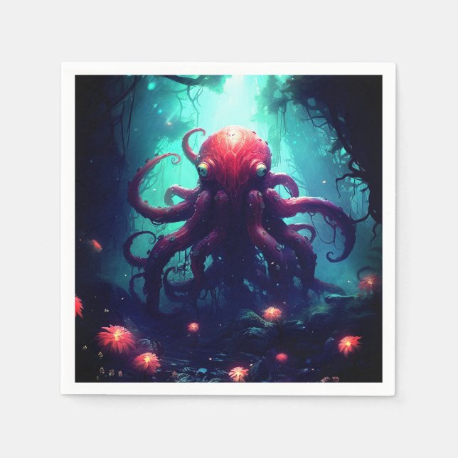 Guardanapo De Papel Octopus Mítico Náutico Sob Criaturas Marítimas (Frente)