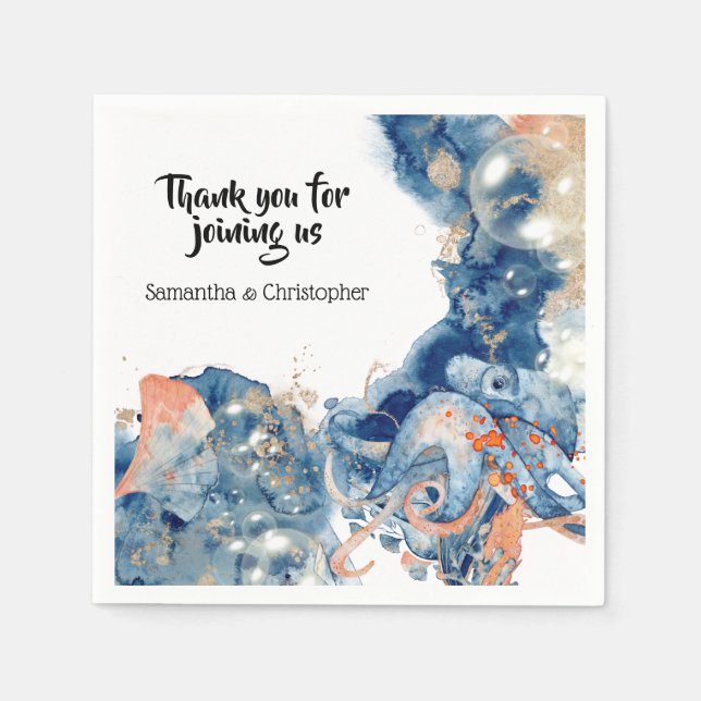 Guardanapo De Papel Octopus sea crees marinho azul laranja vida marinh (Frente)