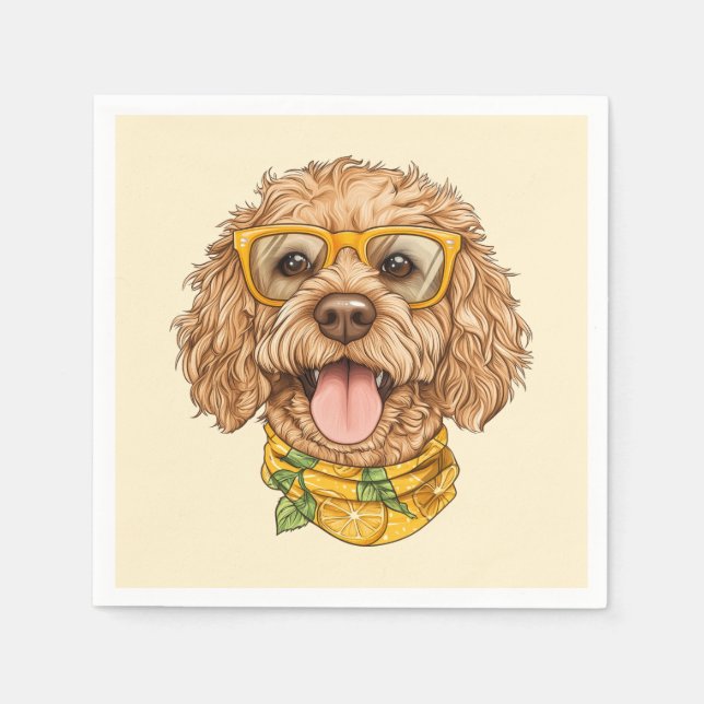 Guardanapo De Papel Óculos de Sol de Cachorro Goldendoodle Fofo Laranj (Frente)