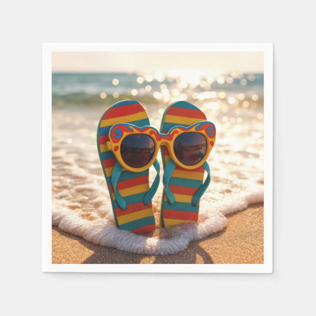 Guardanapo De Papel Óculos de sol funky em chinelos na surf oceânico  (Frente)