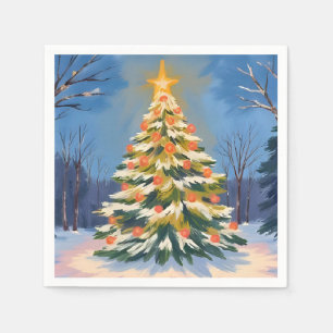 Guardanapo De Papel Oh Árvore de Natal Pintura Aquarela Feriado
