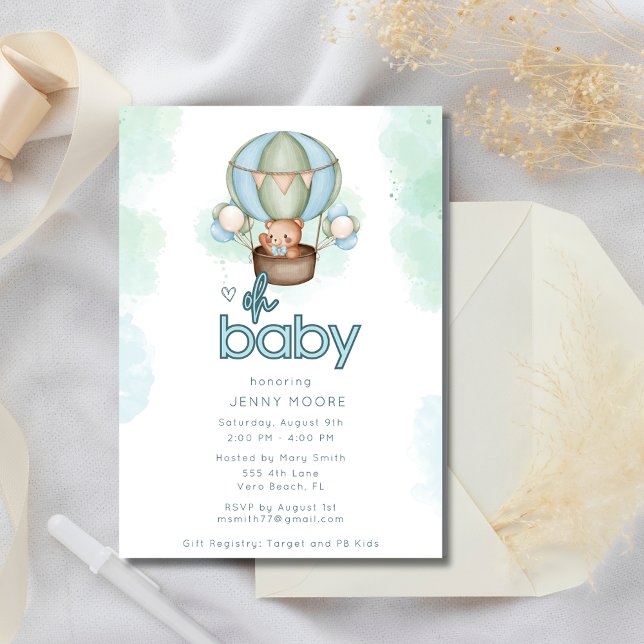 Guardanapo De Papel Oh Baby Boy Hot Air Balloon Chá de fraldas (Oh Baby Boy Hot Air Balloon Baby Shower Napkins)