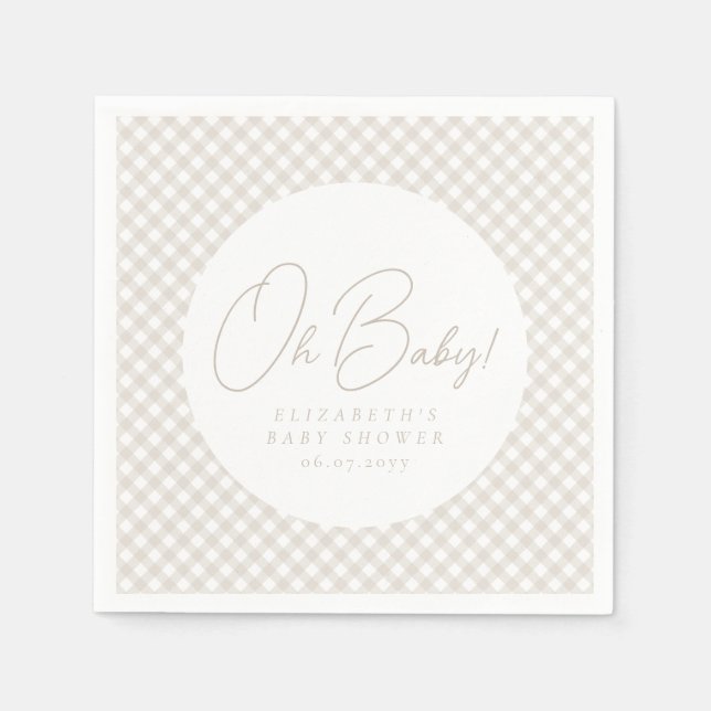 Guardanapo De Papel Oh baby cute blue gingham baby shower (Frente)