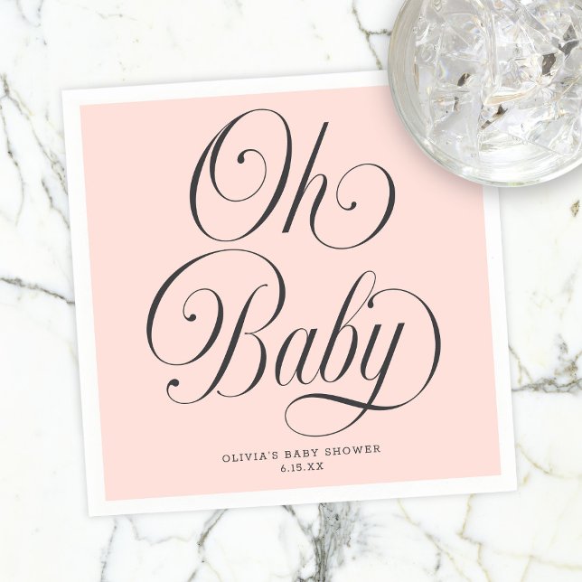 Guardanapo De Papel Oh Baby Elegant Script Blush Pink Girl Baby Shower (Criador carregado)