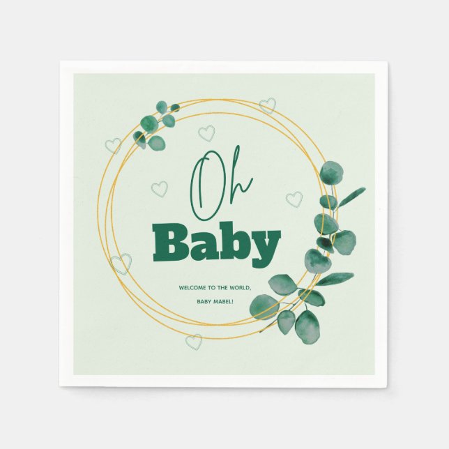 Guardanapo De Papel Oh Baby Eucalyptus Leaves Baby Shower (Frente)