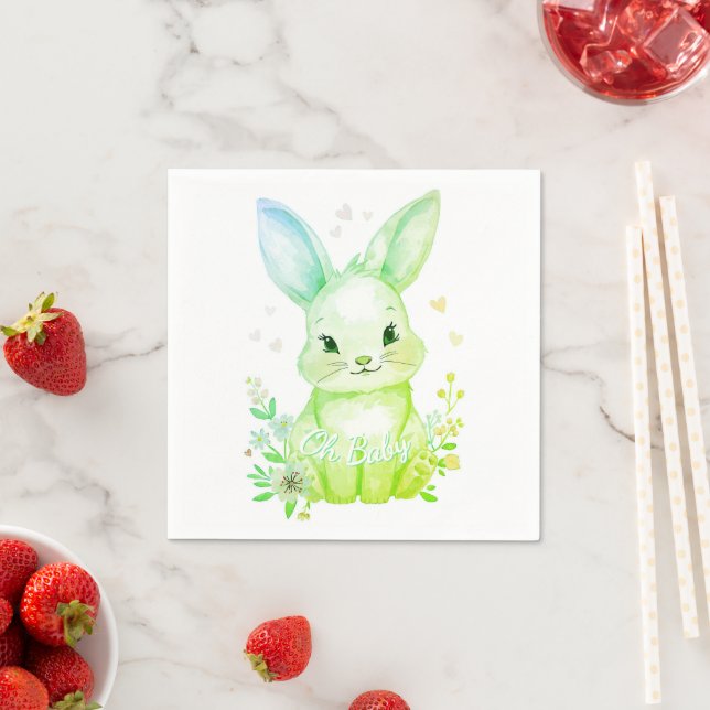 Guardanapo De Papel Oh Baby, Green Bunny Pastel Shower Party (Insitu)