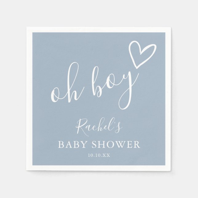 Guardanapo De Papel Oh Boy Baby Cute Heart Poeira Azul Baby Shower (Frente)