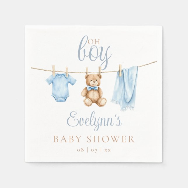Guardanapo De Papel Oh Boy Blue Clothesline Baby Shower (Frente)