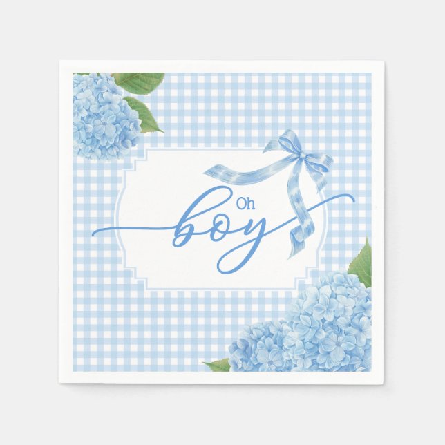 Guardanapo De Papel Oh Boy Blue Gingham Xadrez Hortênsia Baby Shower N (Frente)