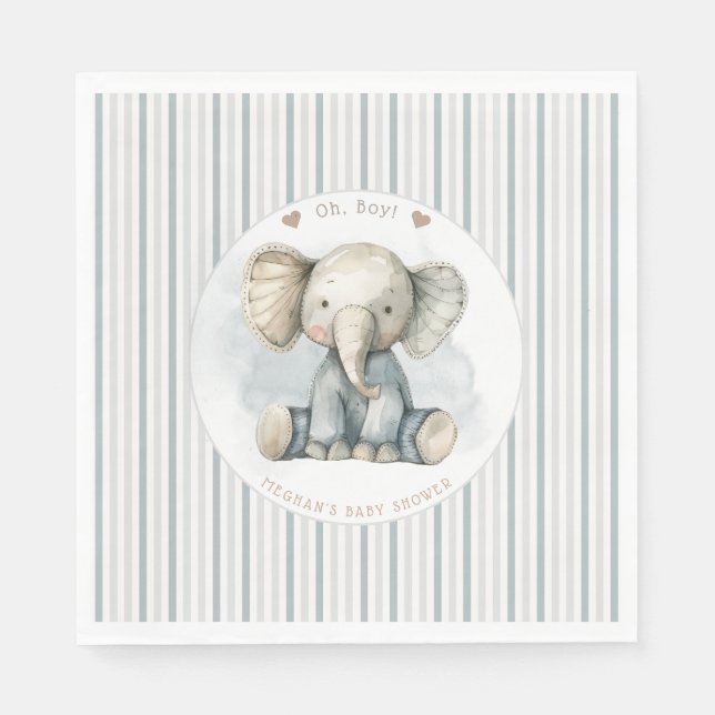 Guardanapo De Papel Oh Boy Elephant Blue Arch Chá de fraldas (Frente)