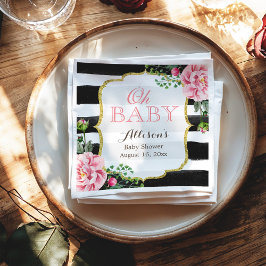 Guardanapo De Papel Oh Chá de fraldas Blush Floral Dourado Rosa