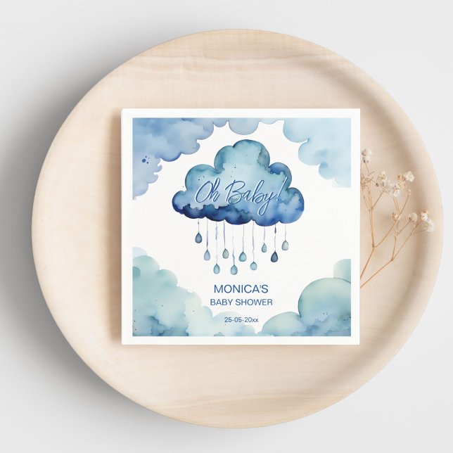 Guardanapo De Papel Oh, chá de fraldas de nuvem bebê (Oh Baby blue cloud baby shower template Napkins personalized tableware decor whimsical cloud)