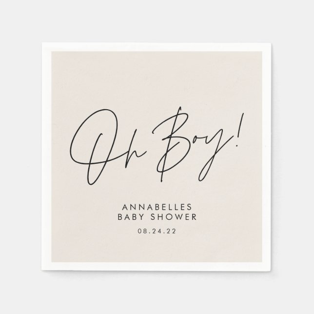 Guardanapo De Papel oh Chá de fraldas guião creme neutro elegante (Frente)