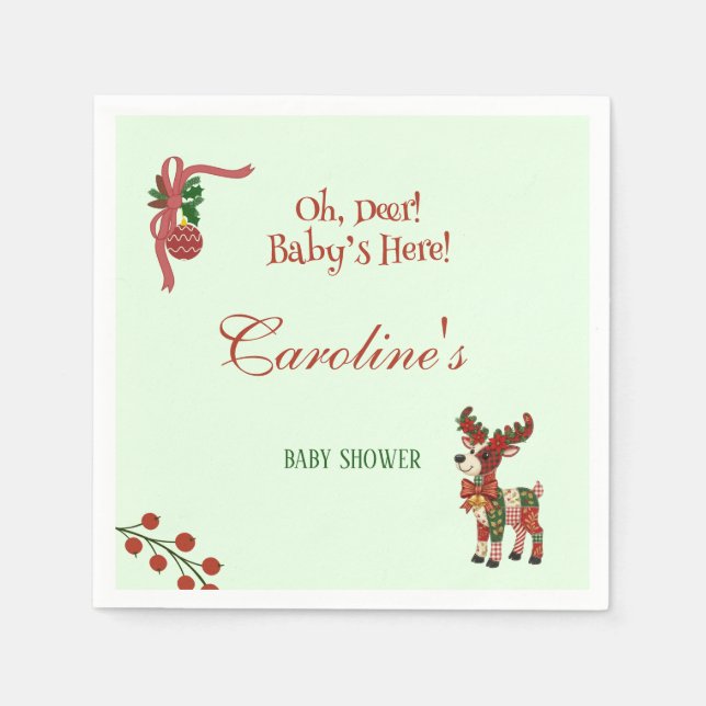 Guardanapo De Papel Oh, Deer! Baby’s Here! – Christmas Baby Shower (Frente)