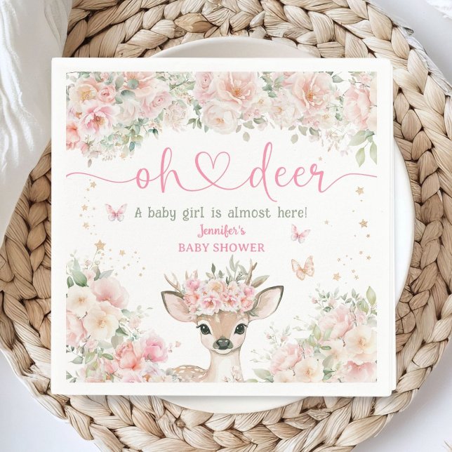 Guardanapo De Papel Oh Deer Baby Shower Girl Blush Pink Paper Napkin (Criador carregado)