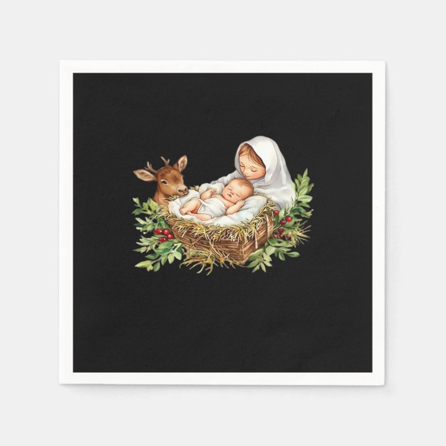 Guardanapo De Papel Oh Deer Mary Nativity Scene Christmas Jesus   (Frente)