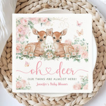 Oh Deer Twin Girls Baby Shower Pink Paper Napkin