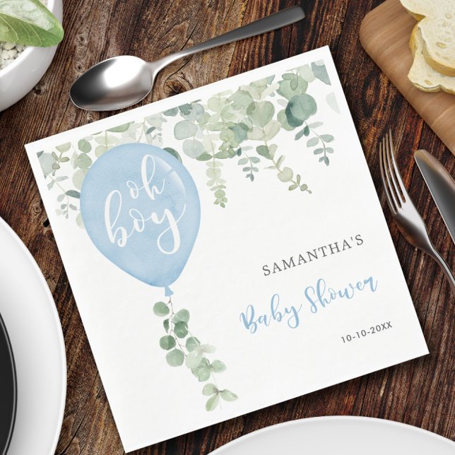 Guardanapo De Papel Oh garoto balão azul chá de fraldas verde (Criador carregado)