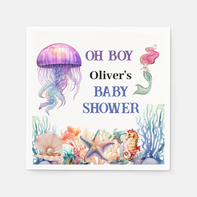 Guardanapo De Papel oh garoto sob o chá de fraldas de água-viva-marinh (Frente)