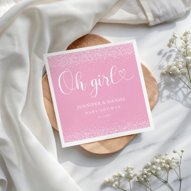 Guardanapo De Papel Oh Girl Pink Ombre Confetti Heart Script (Criador carregado)