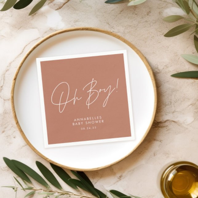Guardanapo De Papel oh rapaz script de chá de bebê terracota elegante  (Criador carregado)