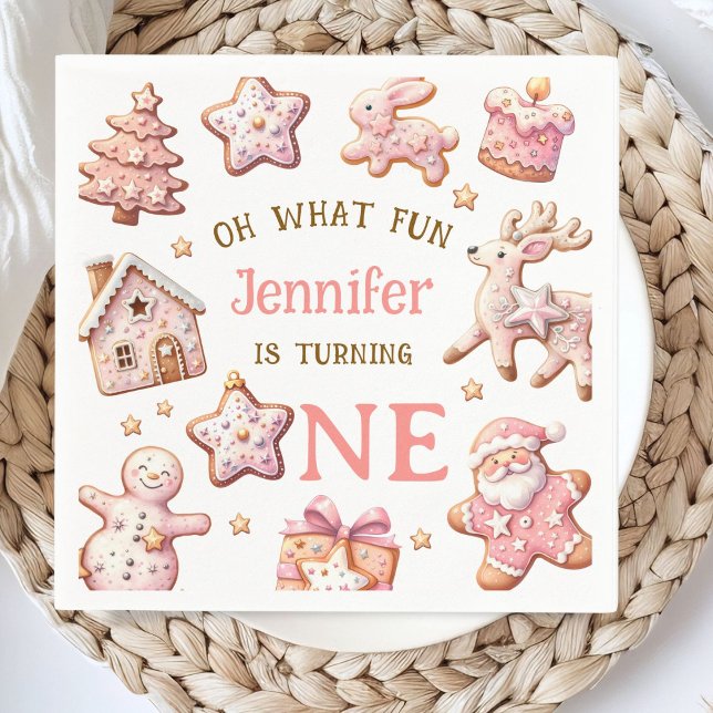 Guardanapo De Papel Oh What Fun Pink Cookies Christmas 1st Birthday  (Criador carregado)