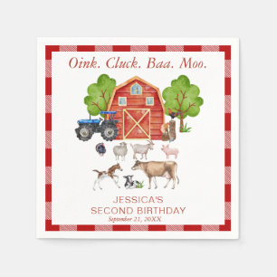 Guardanapo De Papel Oink Baa Quack Moo Cute Farm Animal Aniversário