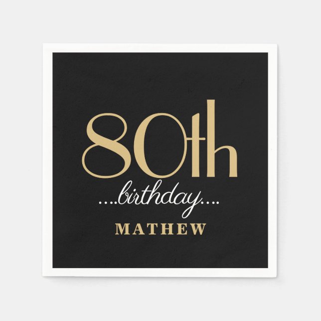 Guardanapo De Papel Oitenta 80 Festa de aniversário preto Dourado (Frente)