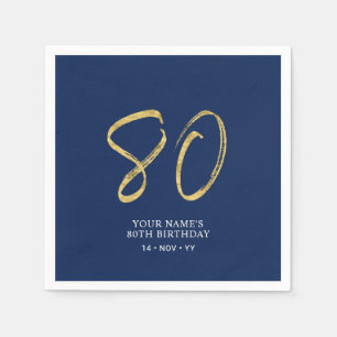 Guardanapo De Papel Oitenta   Letreiro Dourado e Azul-Marinho 80º Aniv