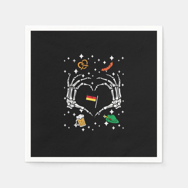 Guardanapo De Papel Oktoberfest Skeleton Hand Heart Flag Alemão (Frente)