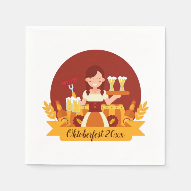 Guardanapo De Papel Oktoberfest Woman com Cerveja e Salsicha (Frente)