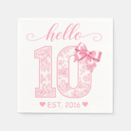 Guardanapo De Papel Olá 10 Aniversário | Rosa Olá 10 Ano Personalizado