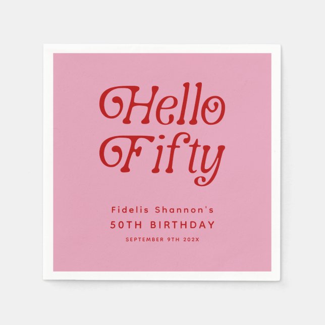 Guardanapo De Papel Olá 50 Retro 50ª Festa de aniversário (Frente)