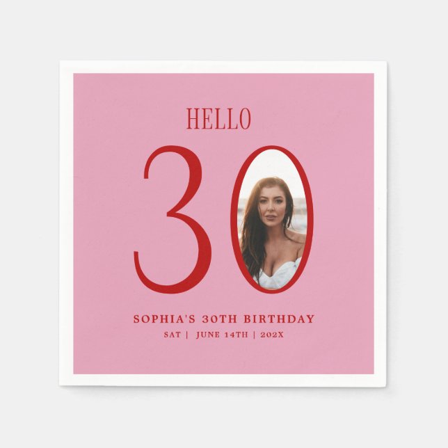Guardanapo De Papel Olá, aniversário de 30 anos de Fotos Vermelha e Ro (Frente)