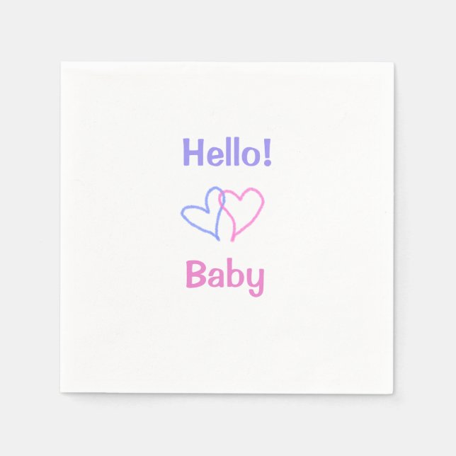 Guardanapo De Papel Olá bebê rosa roxo coração água boho (Frente)