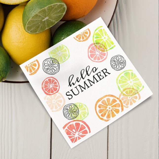 Guardanapo De Papel Olá Verão Fatias de Citros Coloridos (Hello Summer Colorful Citrus Slices Napkins)